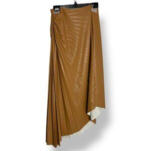 A.L.C. Tracey Midi Skirt Faux Leather Pleated Asymmetric Hem Sz 0